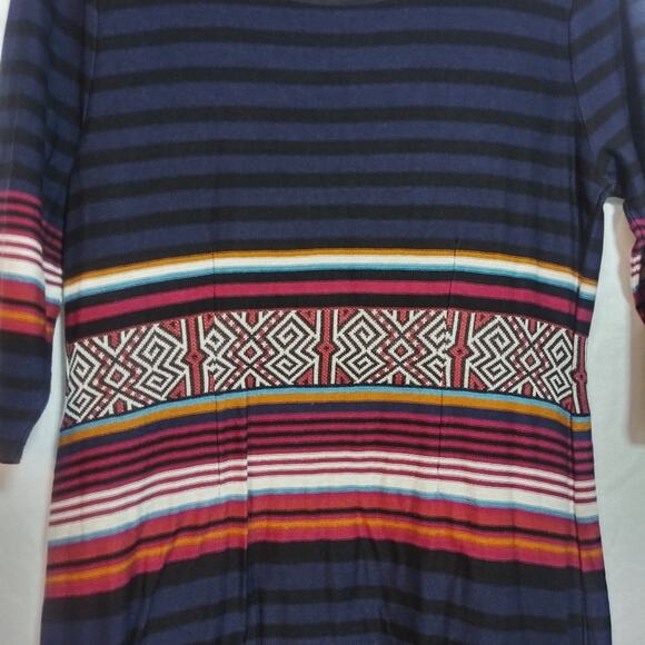Peruvian Connection Striped Fairisle Knit Pima Cotton 3/4 Sleeve Dress Size L - Picture 8 of 8